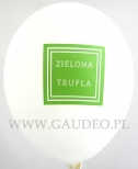 Zielone logo nadrukowane na balonie.